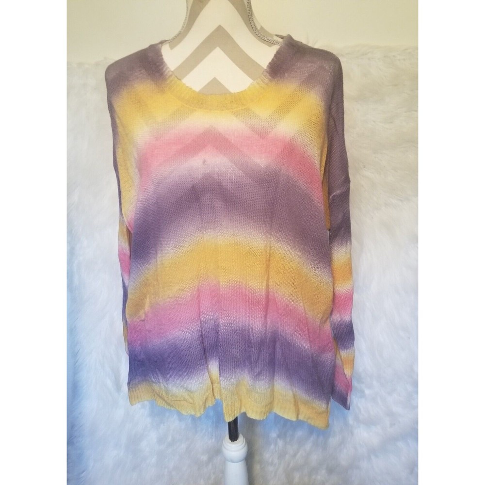 Umgee Sweater Rainbow Color Long Sleeve Oversized Lightweight Pullover S
